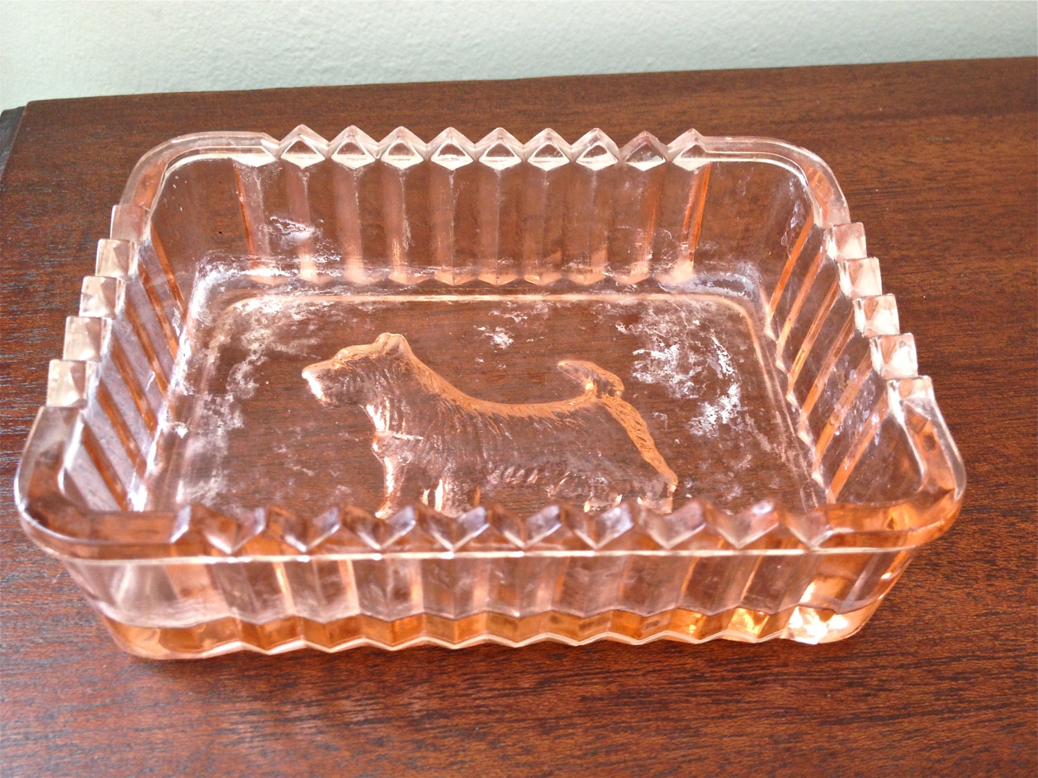 Vintage Pink Depression Glass Scottie Dog Candy Dish/Tray