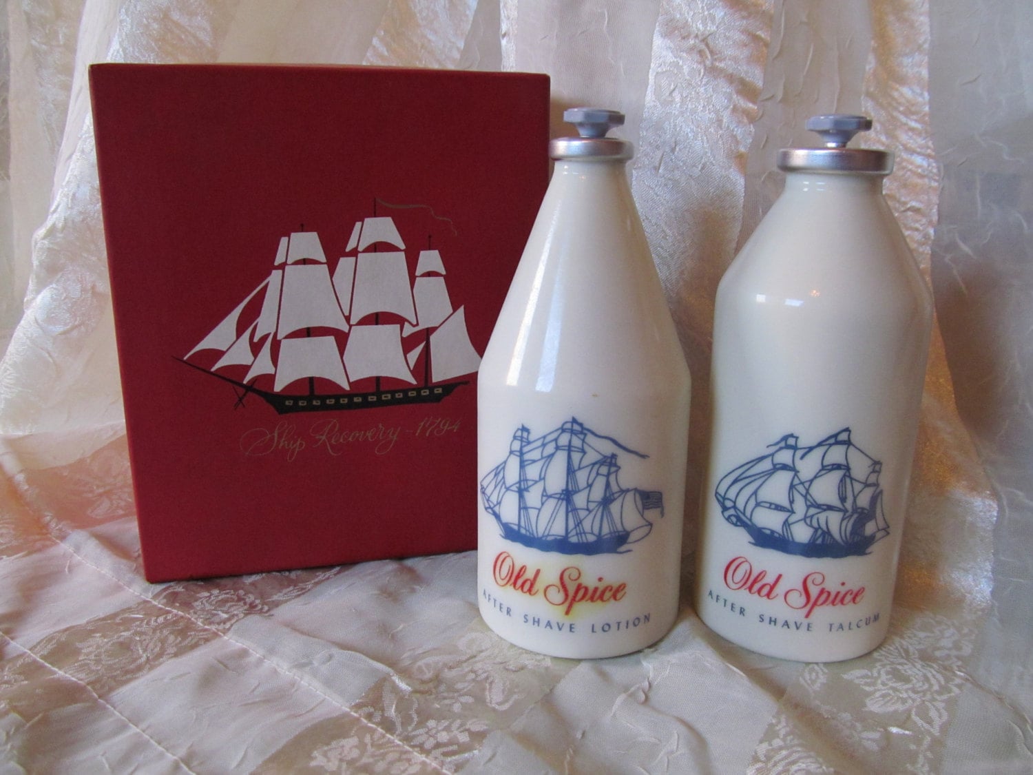 Vintage Old Spice Bottles Aftershave Talcum and Lotion