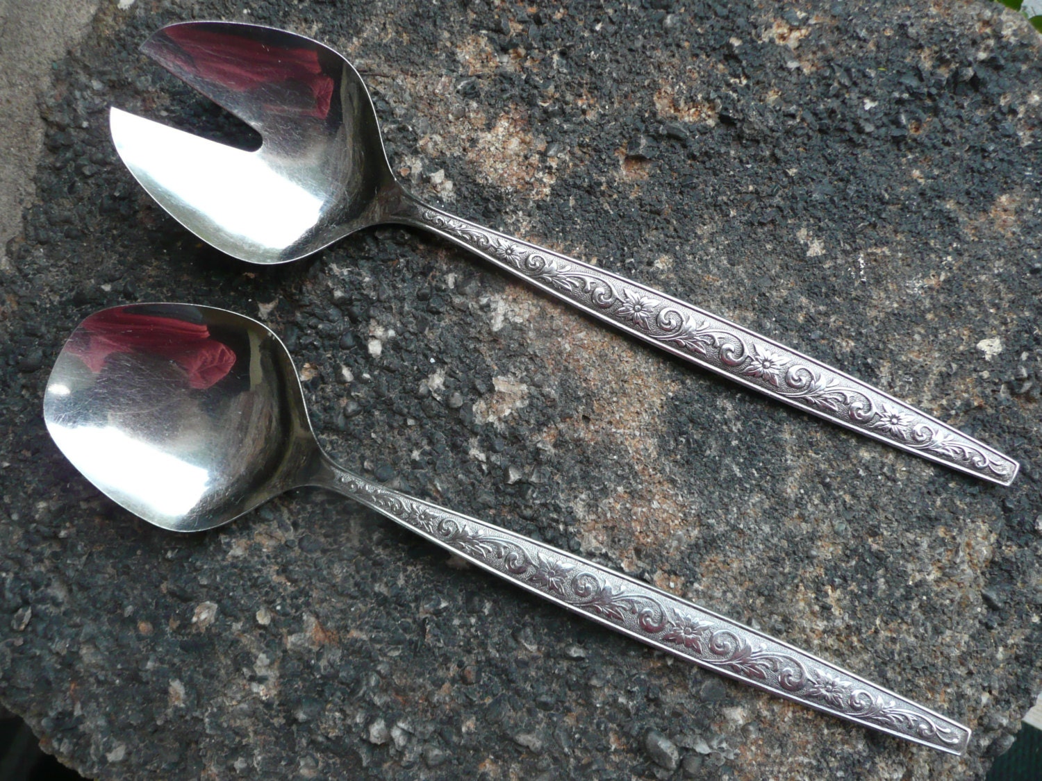 vintage Salad Fork & Spoon set danish Mid century modern