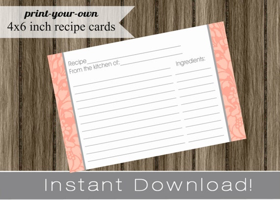 Printable Recipe Cards DIY pink damask INSTANT DOWNLOAD digital Print Your Own 4x6 bridal shower Il_570xn