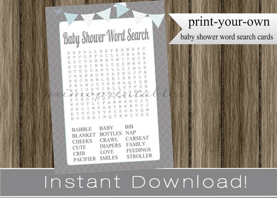 Baby Shower Word Search game cards boy light blue and gray INSTANT DOWNLOAD diy printable digital file print your own , babyshower Il_570xn