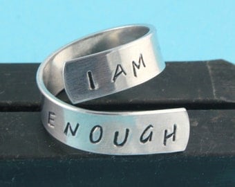 I Am Enough Ring - Wrap Ring - Twist Ring - Silver Ring - Size 7 Ring - Size 8 Ring - Graduation Gift - Inspirational Ring - Affirmation