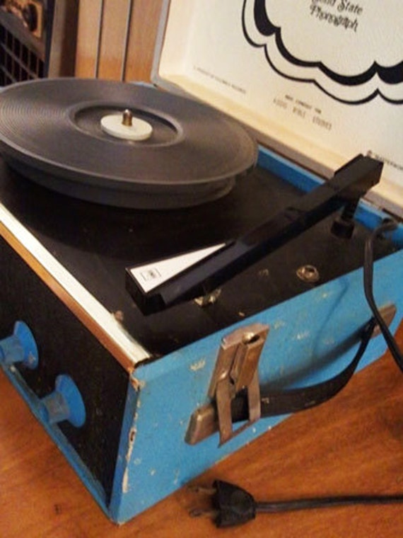 Vintage Mid Century Masterwork Record Player Blue Cream