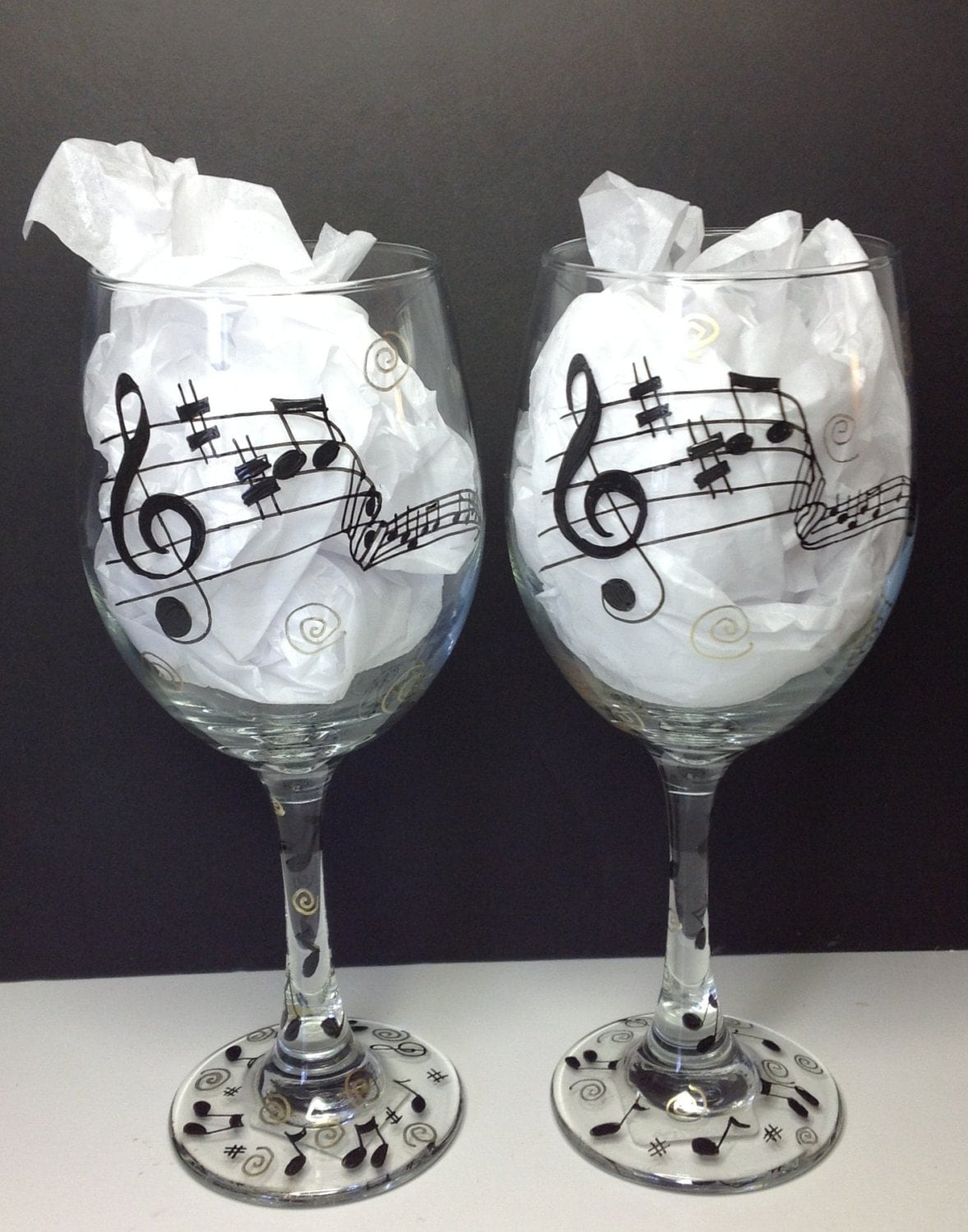 Music Wine glass. Musical notes