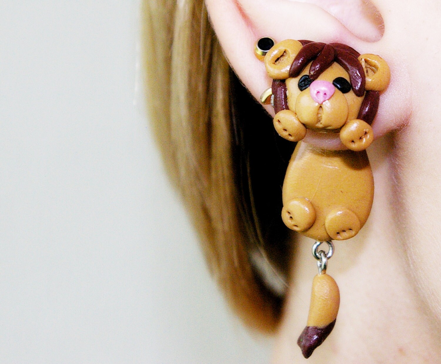Lion Earrings ear jacket cute animal fake gauge unusual double