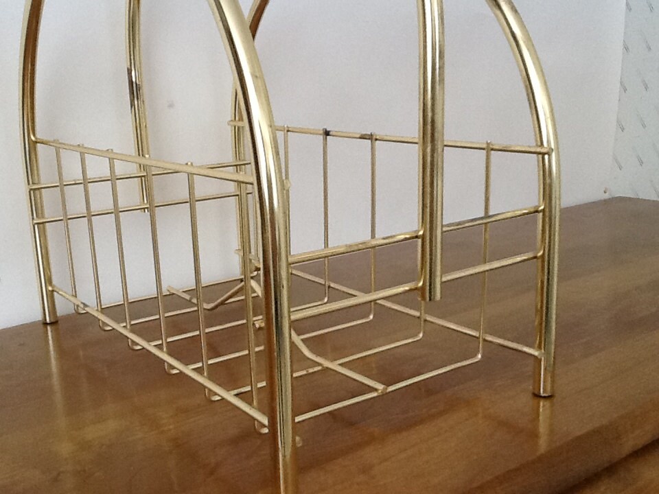 Gold Metal Magazine Rack Hollywood Regency Mid Century