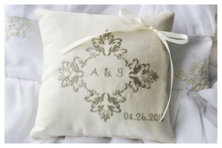 Monogrammed Ring Bearer Pillow wedding ring by SpecialEmbroideryKT