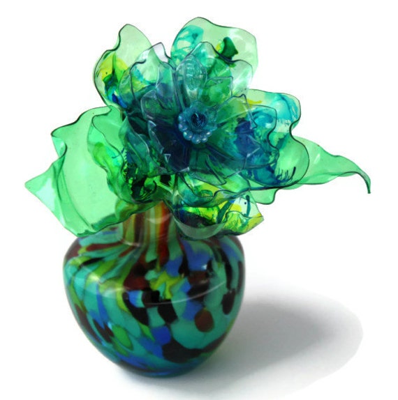 Teal Green Flower Vase Gift Aqua Blue Lime Green Royal