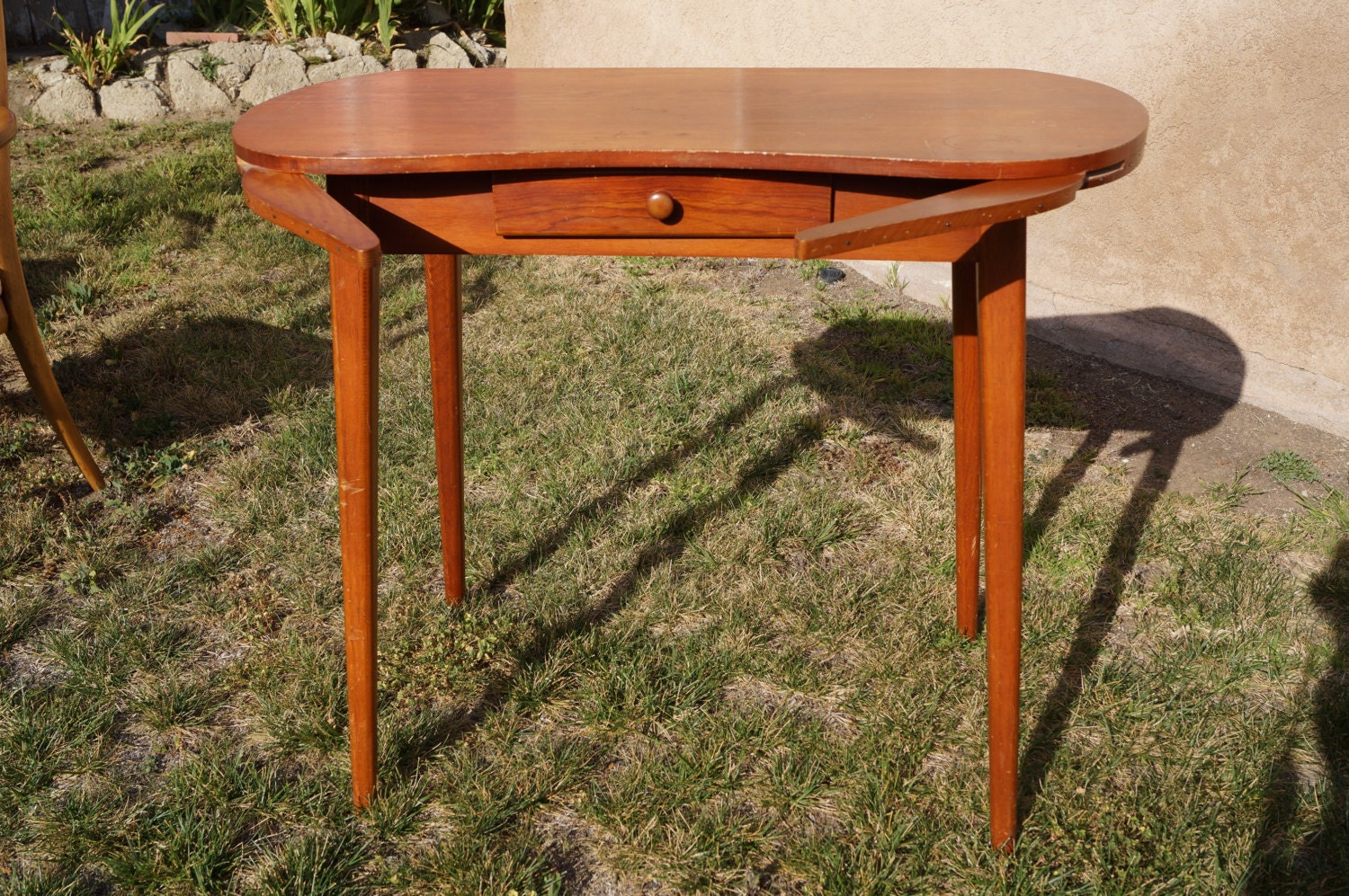 Vintage Retro Mid Century Wood Kidney Dressing Table Vanity