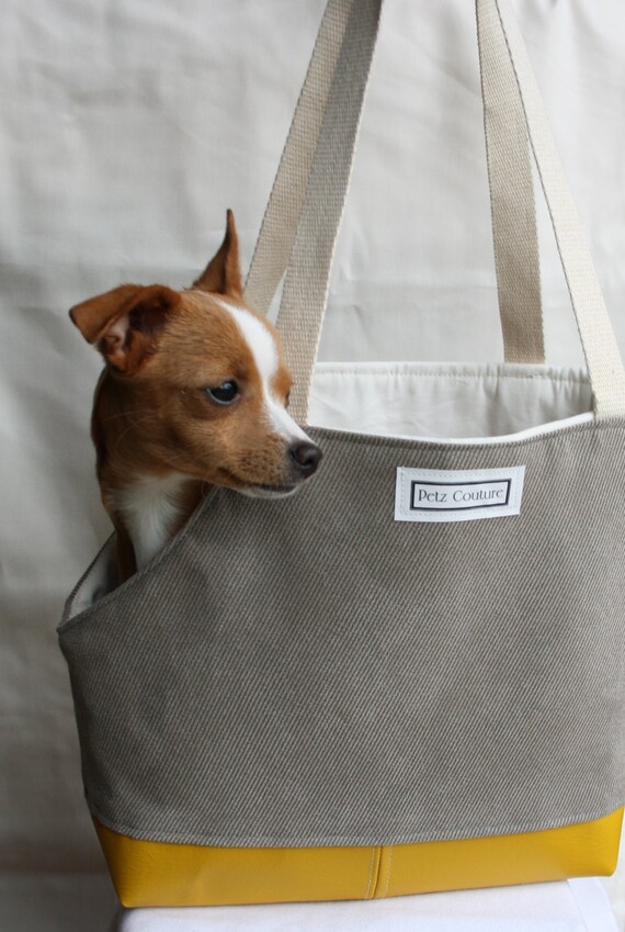 Grey and Yellow Small Dog Carrier Chihuahua Tote Yorkie Bag