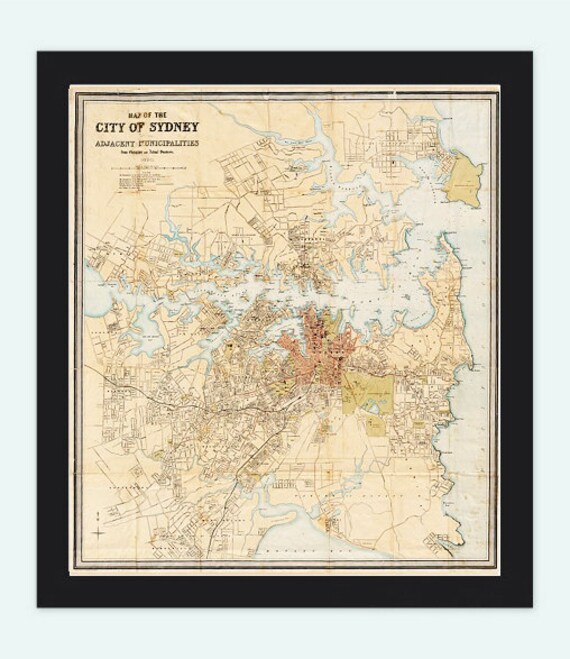 Old Map of Sydney and suburbs 1890 Australia New by OldCityPrints