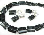 Black Agate Earrings, Fine Faceted Rectangles, Modern Geometric Gemstone Jewelry OOAK