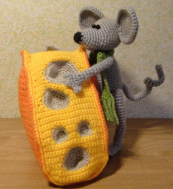 10% discount with coupon code Mouse and Cheese soft toy Hand crochet Stuffed Animals Amigurumi. Made to order.