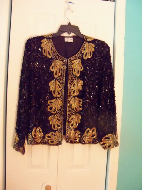 Vintage Black and Gold Sequin Jacket by Stenay