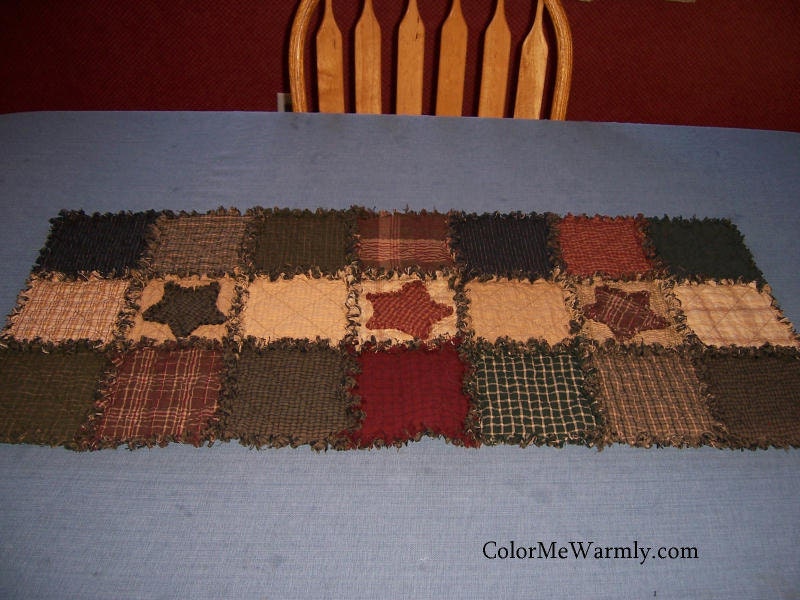 Rag Quilt Table Runner Colonial Primitive Colors Homespun