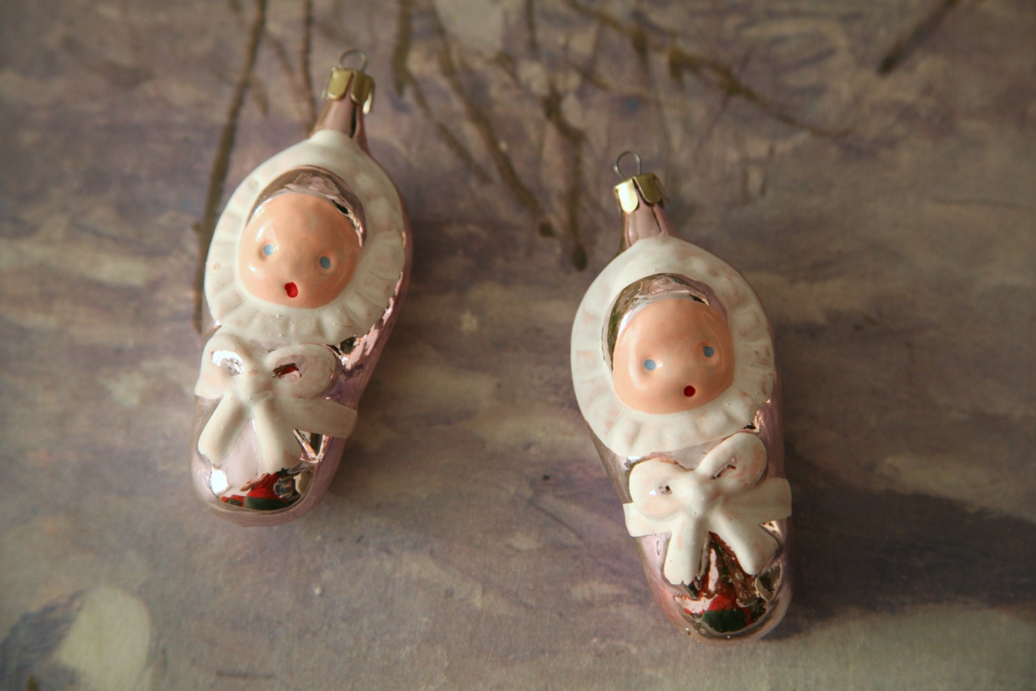 RESERVED Vintage Glass Twin Baby Dolls. Very by TwoRedSuitcases