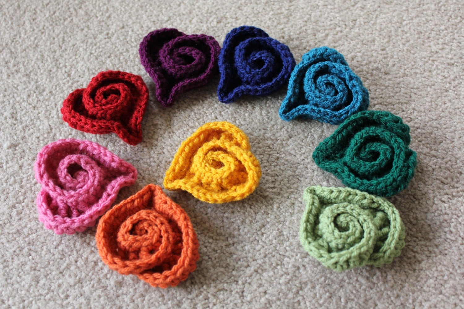 Crocheted Spiral Swirl HEARTS any color choose color