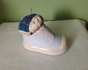 Ceramic Baby Shoe with Quilted Pin Cushion