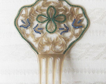 Antique Celluloid Hair Comb with Rhinestones