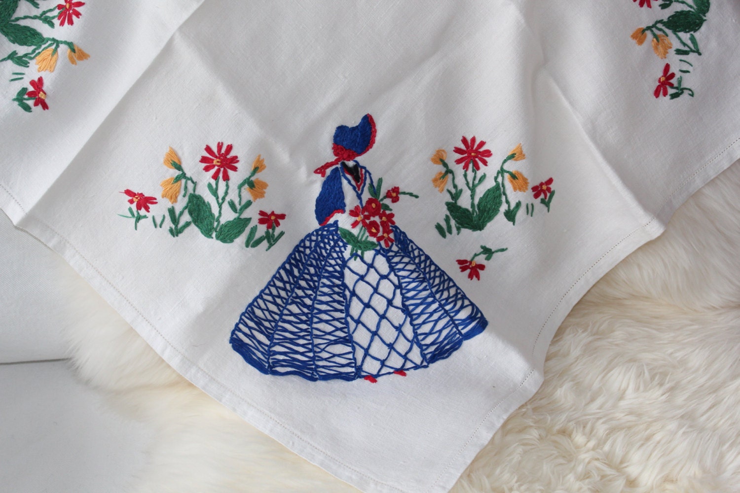 Hand Embroidered Linen Tablecloth