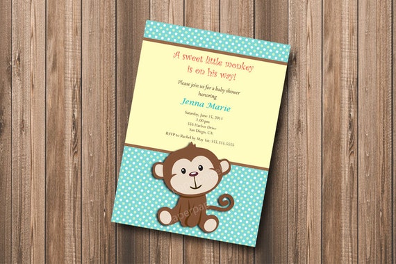 Monkey Baby Shower Invitation Safari Zoo Jungle Theme Boy Baby Shower - DIY Personalized Printable Invitation Il_570xn
