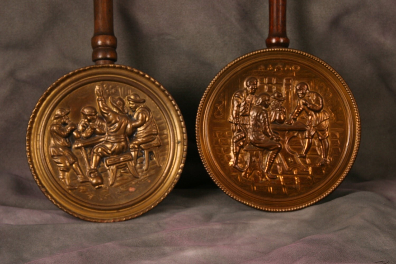 1960 Decorative Brass Bed Warmers set of 2 made in England