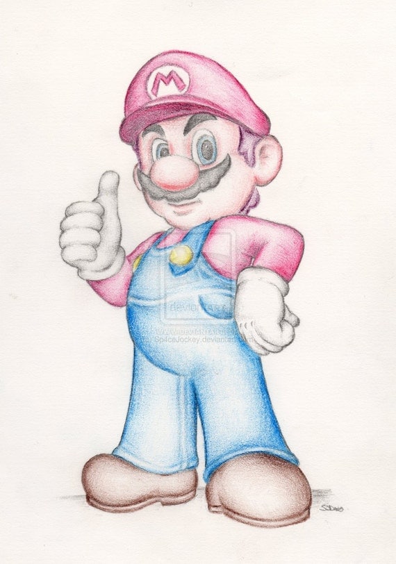 Super Mario Brothers Bros Nintendo Art Coloured Pencil Drawing