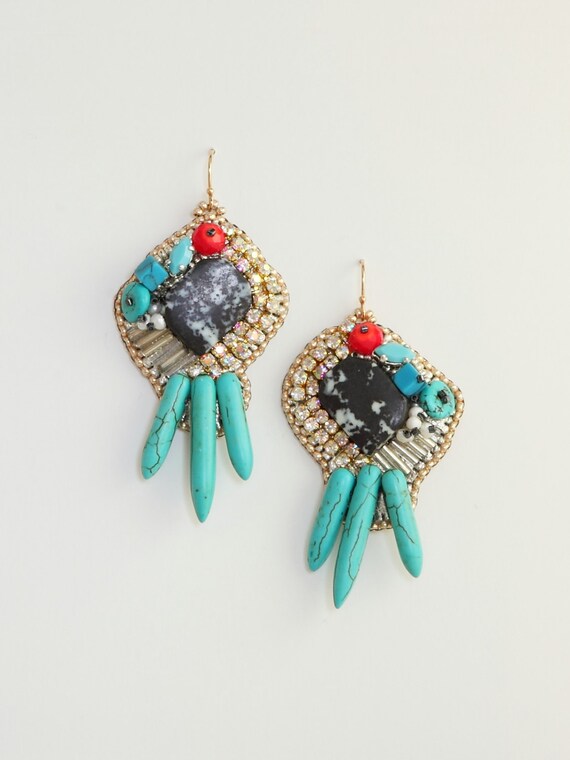 Zion // Statement Black Red and Turquoise Dangles