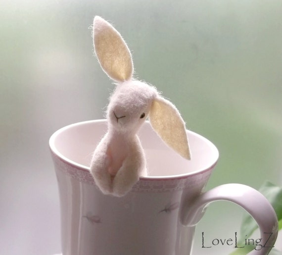 Pocket rabbit, happy handstichted felt LoveLingZ bunny to be with you