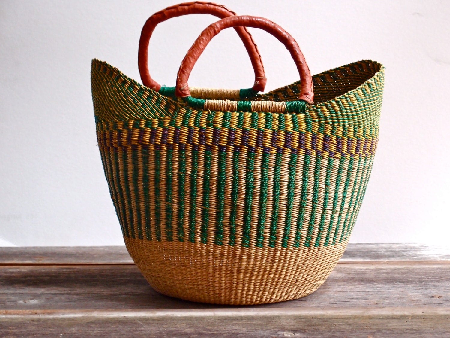 Market Basket / Woven Market Basket w/ Leather Handles