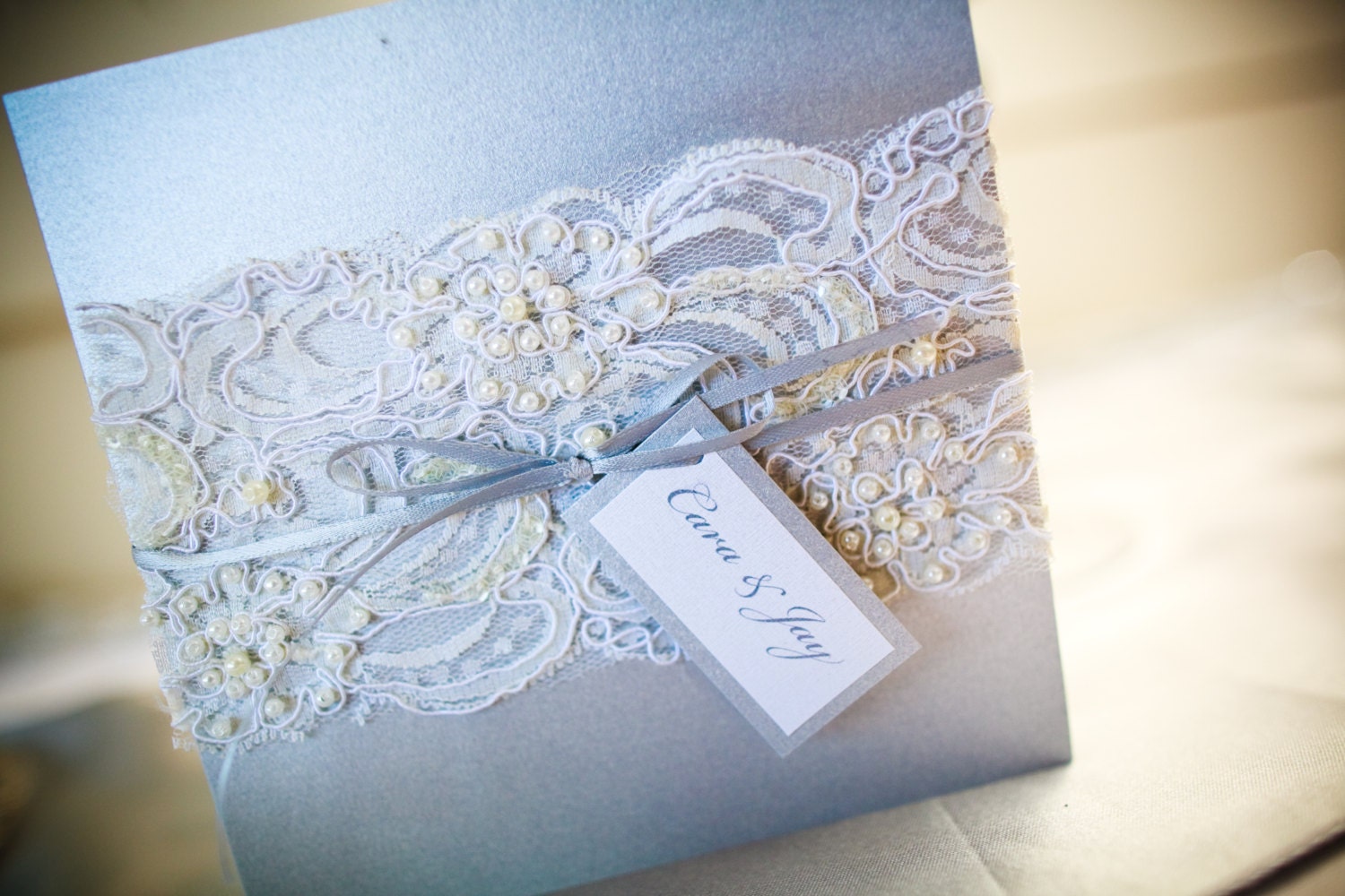 Beaded Lace Wedding Invitation / VIntage Lace Wedding