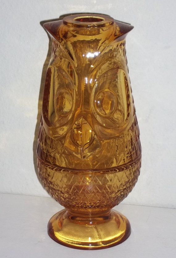 Viking Glass Amber OWL 2pc Fairy CANDLE LAMP Courting Light