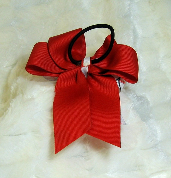 Softball Hair Bow Bright Red Hair Bow with a Softball Center
