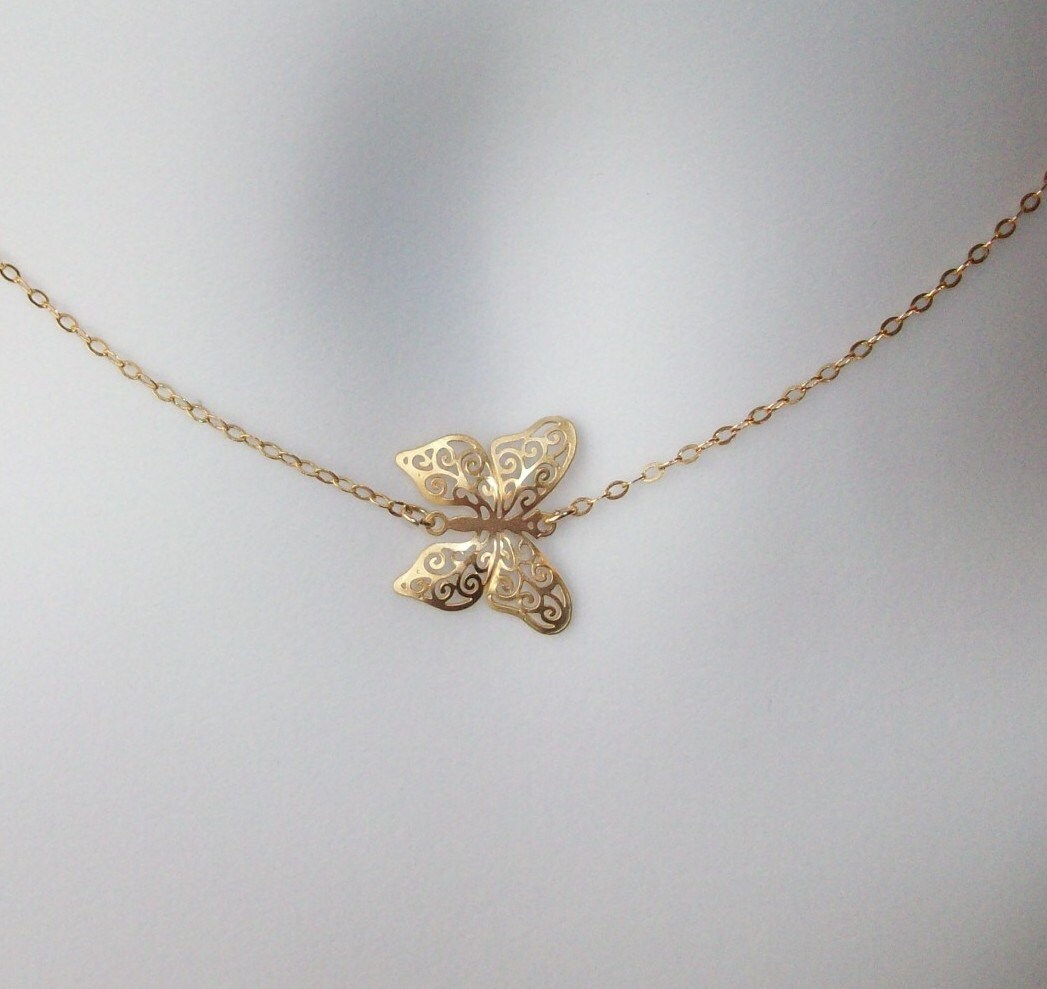 Gold Butterfly Necklace Butterfly Necklace by WanderingDandelion