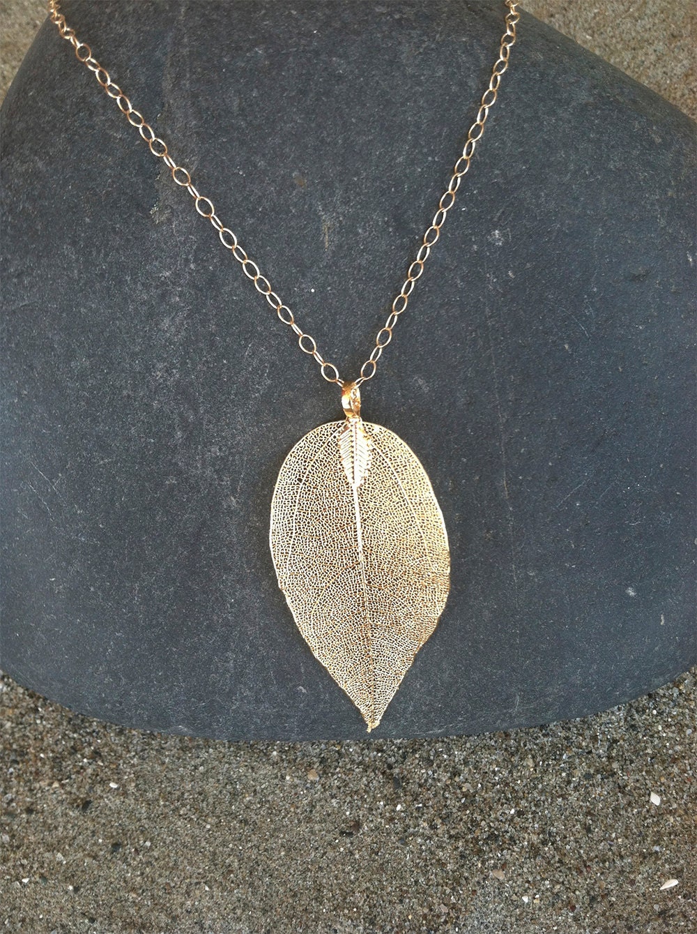 Small Gold or Silver Leaf Pendant Necklace Leaf by JadedSLO