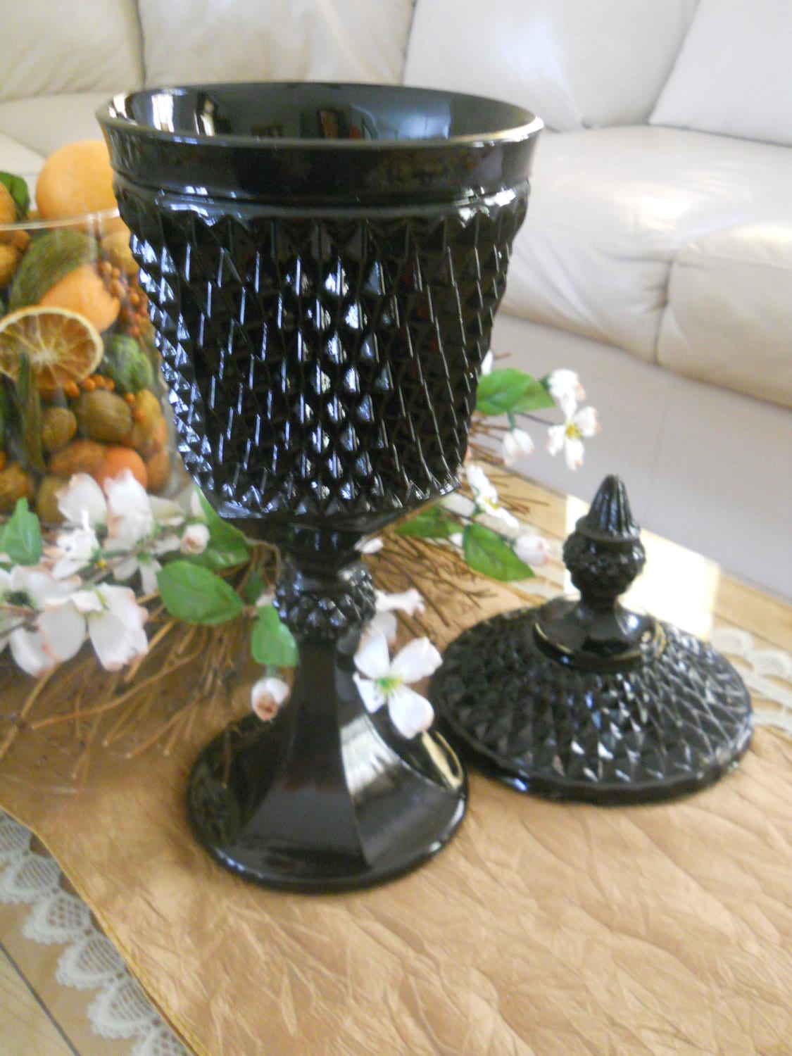 Stunning Black Milk Glass Pedestal Compote