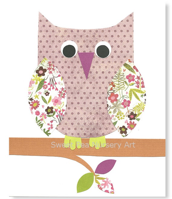 Items similar to Owl Nursery Wall Art Print Girls Room Purple Green