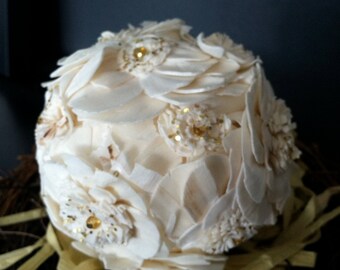 Kissing ball embellished with Sola Flowers "Proteas" with amber bead accent and hanger.