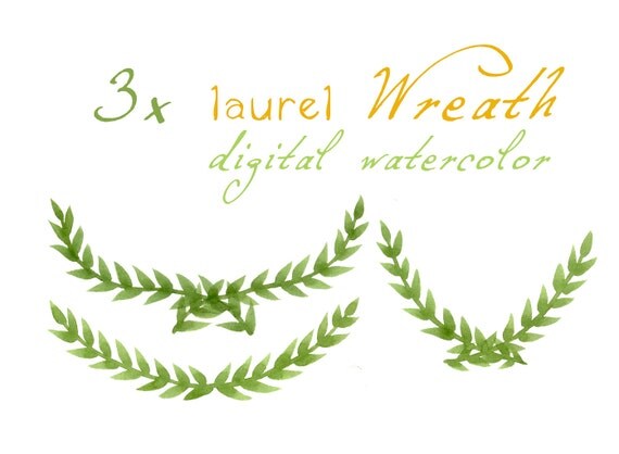 Digital Clipart Watercolor Laurels Watercolor Laurel Wreath