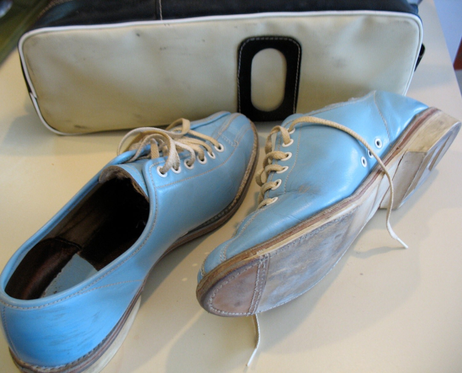 Vintage Blue Leather AMF Bowling Shoes with Carry Bag