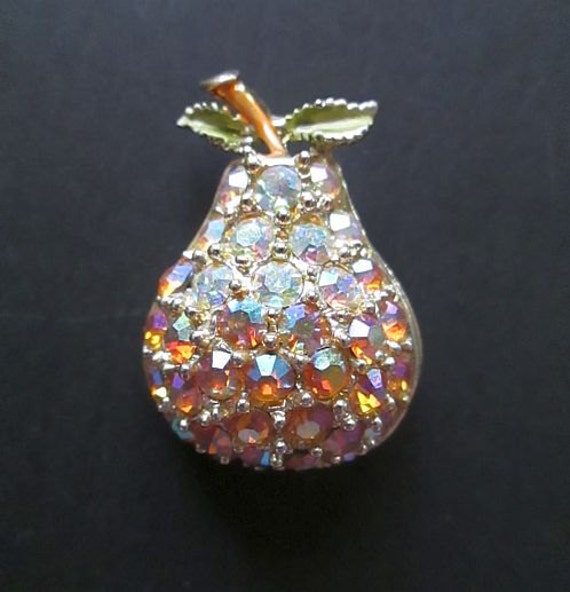 Vintage AB Rhinestone Pear Brooch Pin