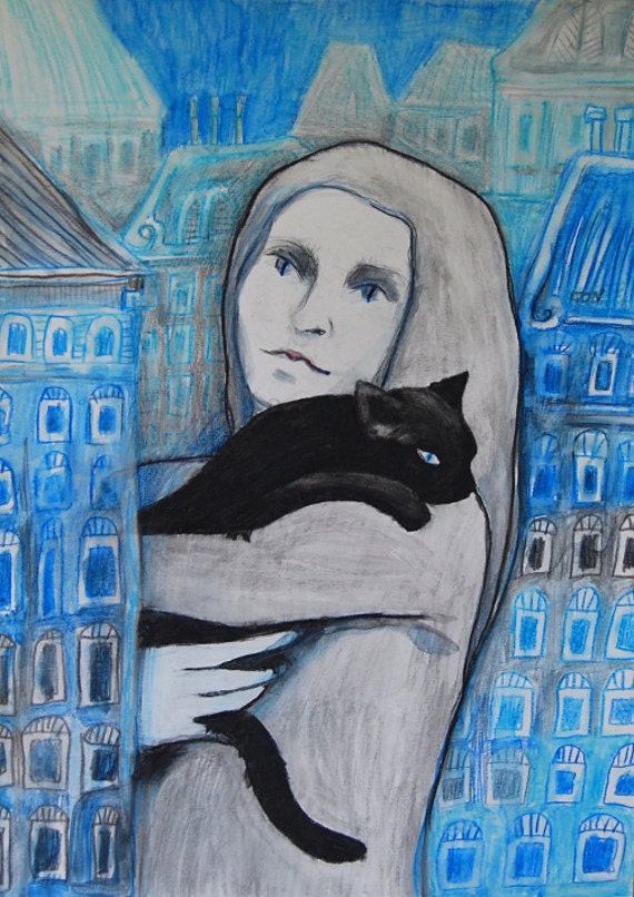  Woman  with black  cat 