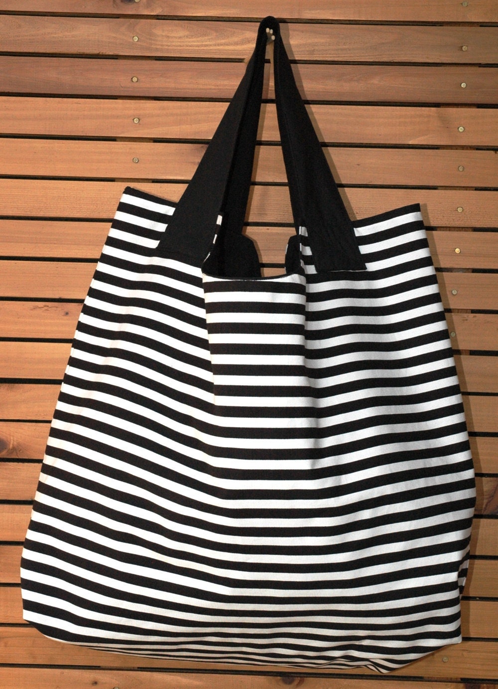 Black and White Stripe Large Tote Bag