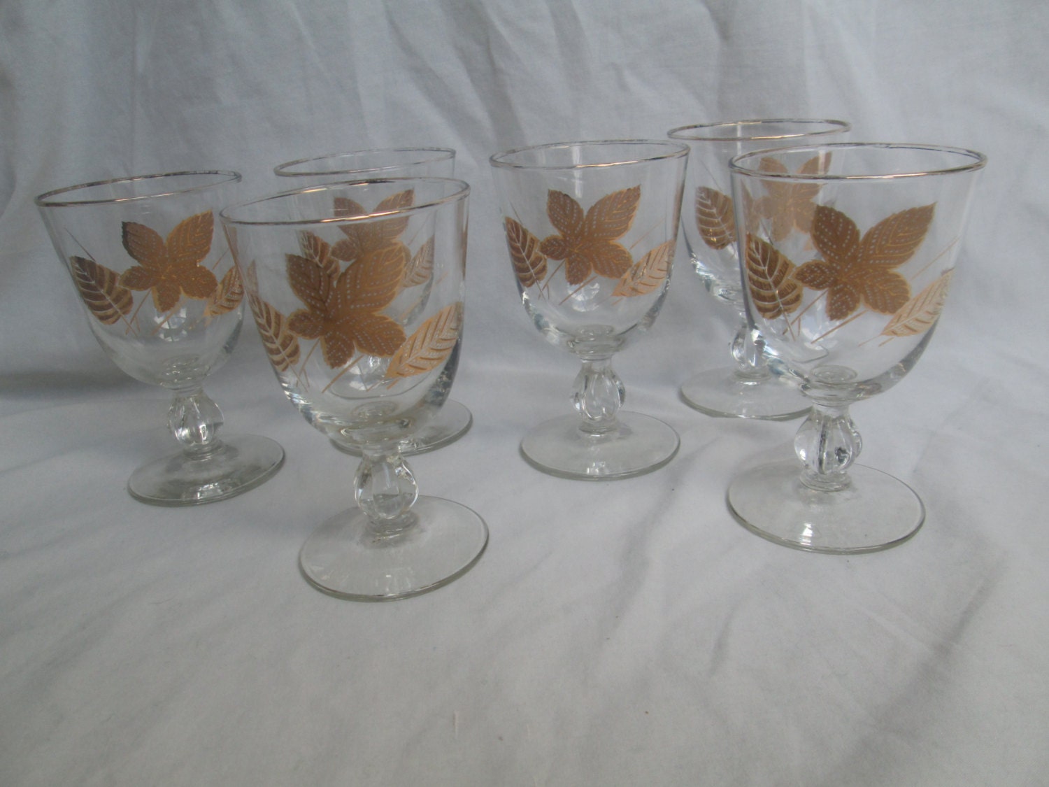 Vintage Gold Leaf Wine Glasses/Goblets Set of 6