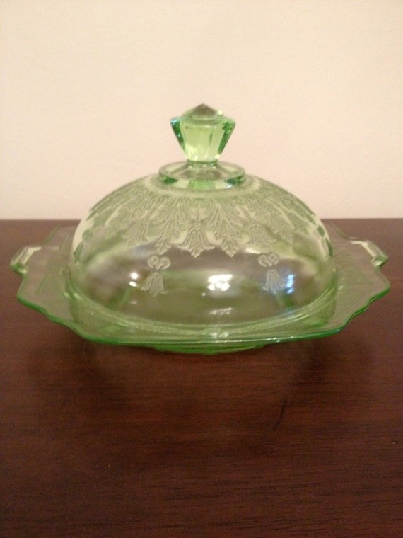 SALE WAS 75.00 Vintage Green Depression Glass by TheSuburbanPicker