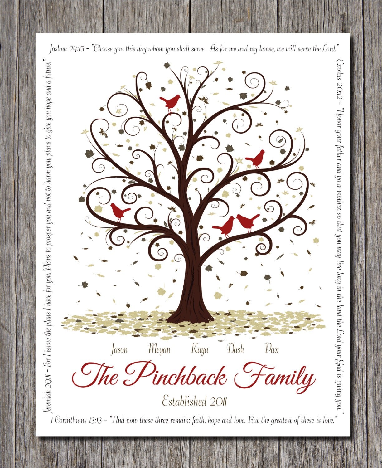 Family Tree with Bible Verse Border 18x24