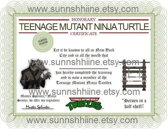 Teenage Mutant Ninja Turtles Certificate TMNT Party by sunnshhiine