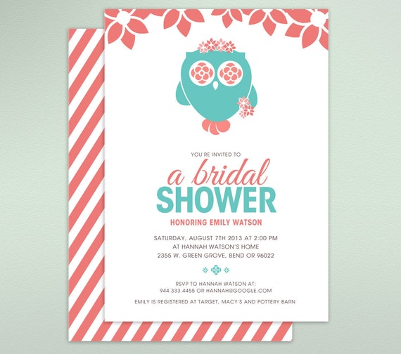 Items similar to OWL BRIDE Printable Bridal Shower Invitation fun and