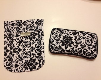 BLACK & WHITE DAMASK Diaper and Wipes Pouch with Matching Wipes Case