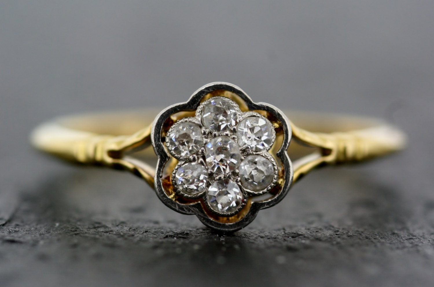 Antique Diamond Ring Vintage 18ct Gold Diamond 1930s Cluster